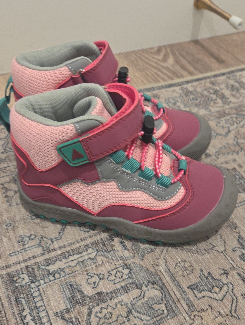 Mishansha Pink and Teal Kids High-Top Hiking Boots